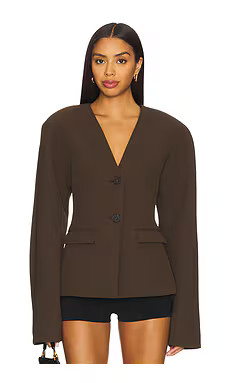EAVES Gal Polished Crepe Blazer in Ganache from Revolve.com | Revolve Clothing (Global)