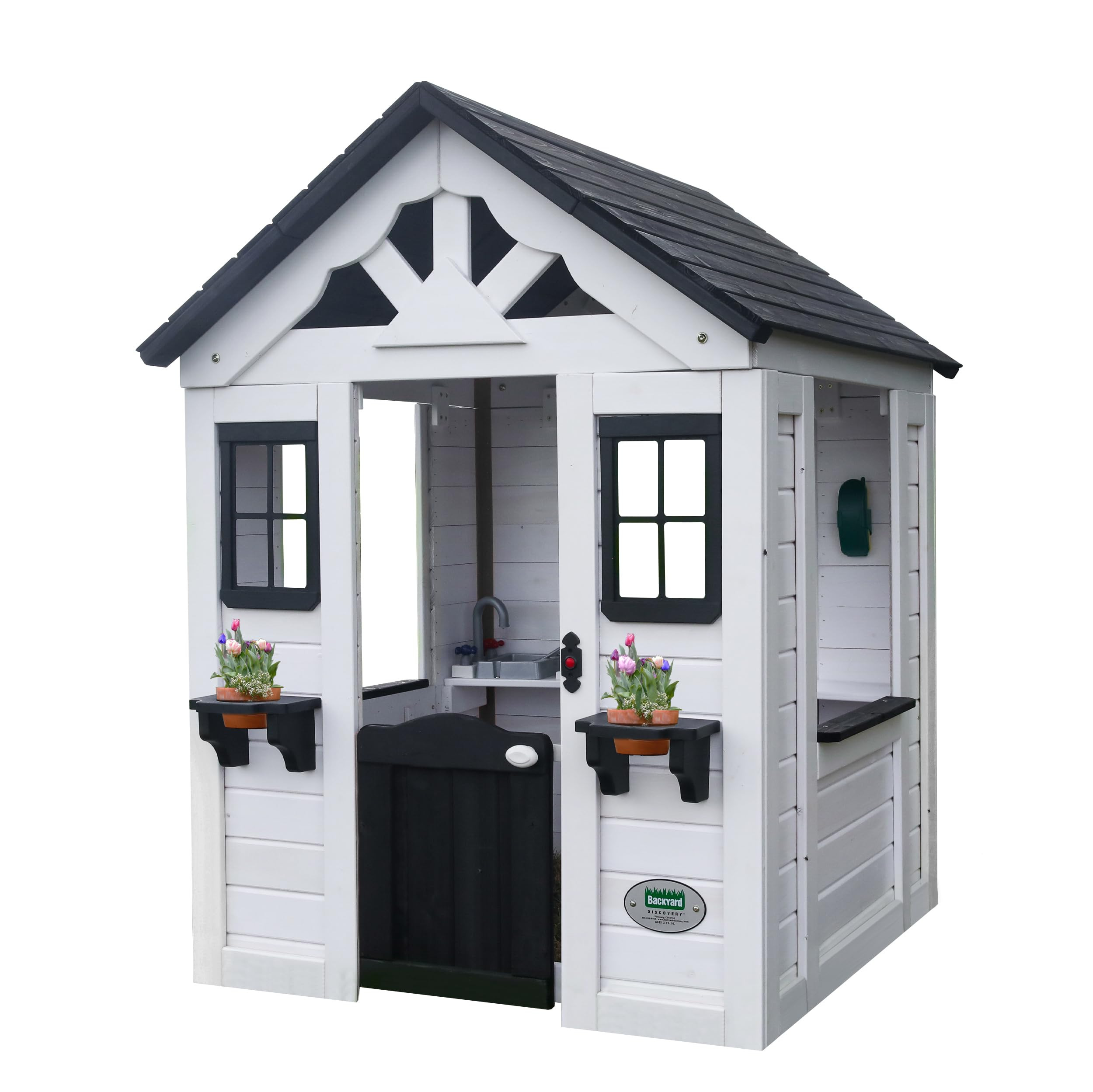 Backyard Discovery Sweetwater White Cedar Wooden Kids Playhouse Cottage with Play Kitchen, Snack ... | Amazon (US)