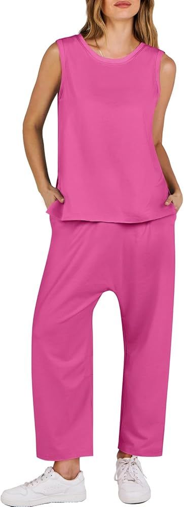 ANRABESS Womens Two Piece Outfits Sleeveless Top & Harem Cropped Pants Matching Lounge Summer Set... | Amazon (US)