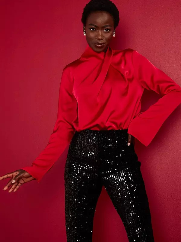 V by Very Draped Satin Shell Blouse - Red | Very (UK)