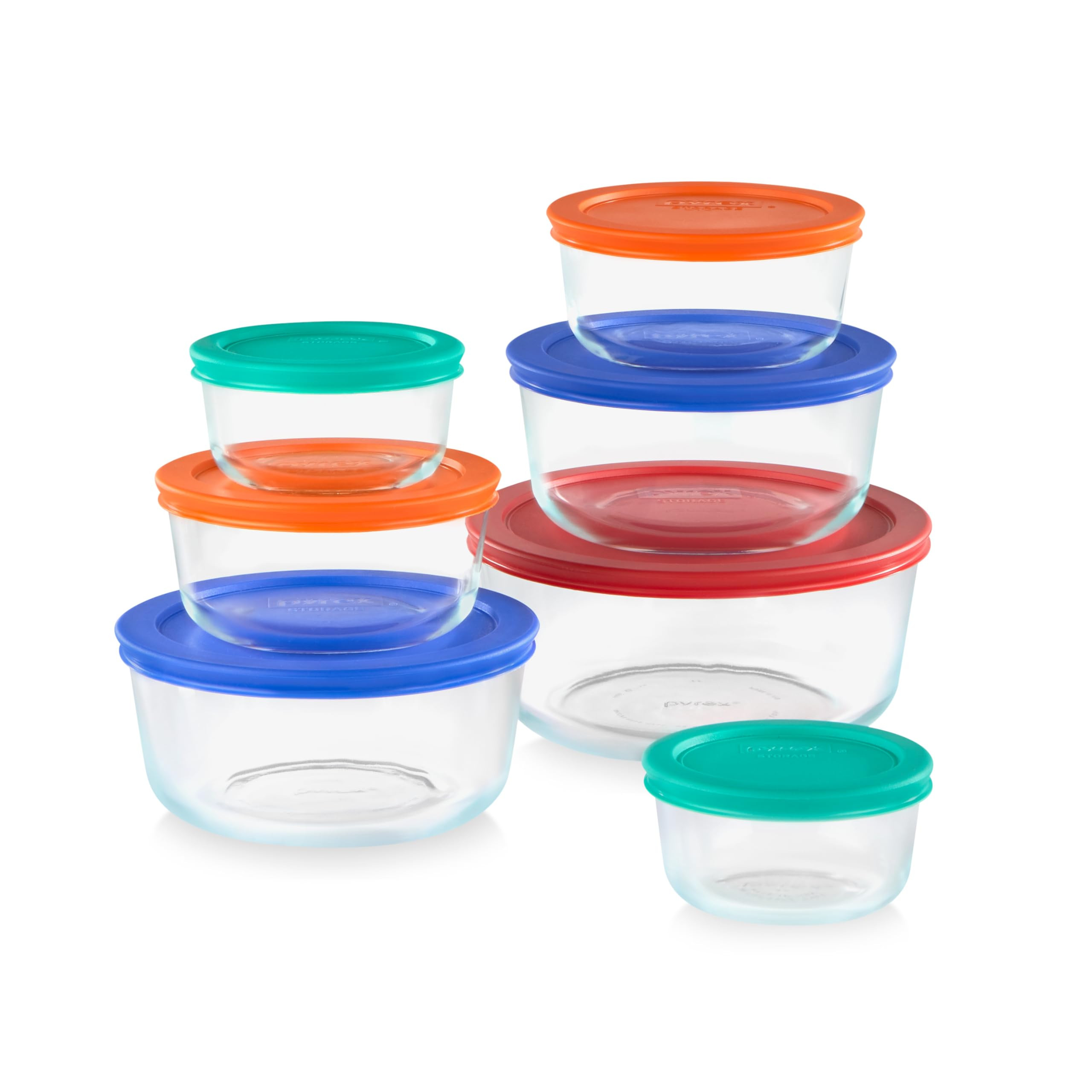 Pyrex 14-Pc Glass Food Storage Set - 7, 4, 2 & 1-Cup Round Containers with Lids - BPA-Free, Dishw... | Amazon (US)