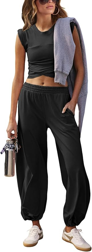 Springrain Womens Two Pieces Outfits Casual Lounge Sets Cropped Tops Sweatpants Tracksuit with Po... | Amazon (US)