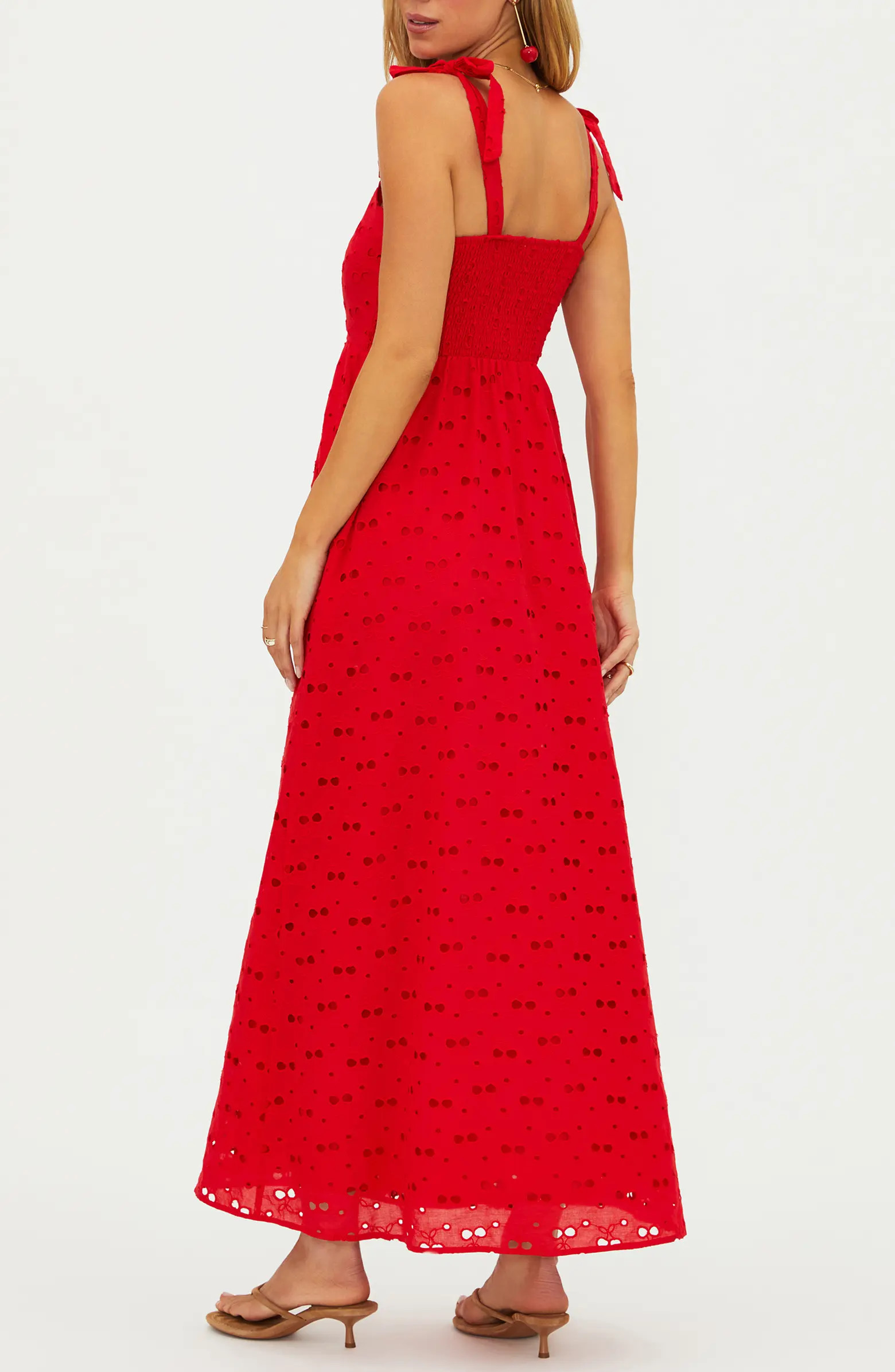 Eyelet Tie Shoulder Midi Dress | Nordstrom
