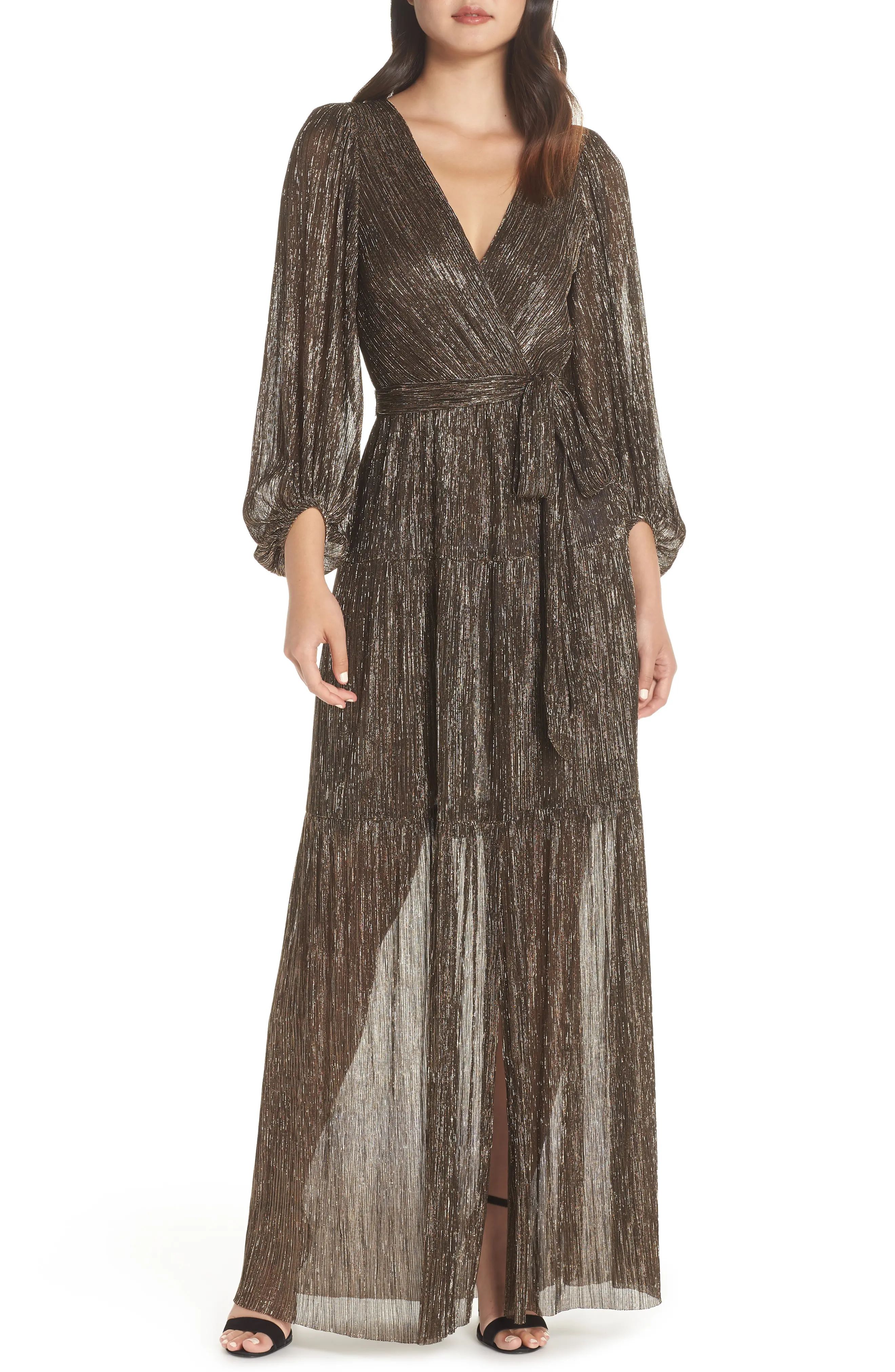 Backless Metallic Maxi Wrap Dress | Nordstrom