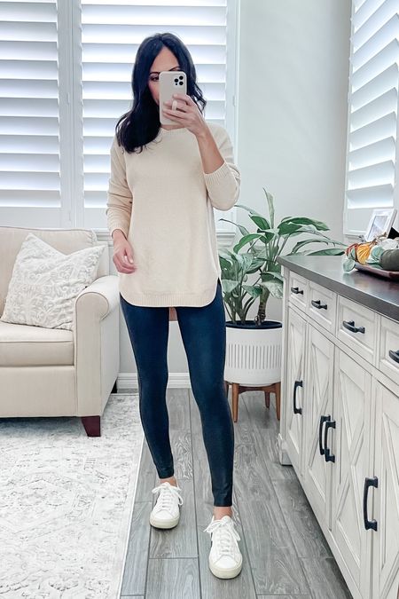 The softest knit pullover sweater. 
Paired with Spanx Faux leather leggings.
Women’s Veja sneakers 
I’m wearing a size small in the sweater and small petite in faux leather leggings. A fall staple for sure! 

#LTKHoliday #LTKSeasonal #LTKstyletip