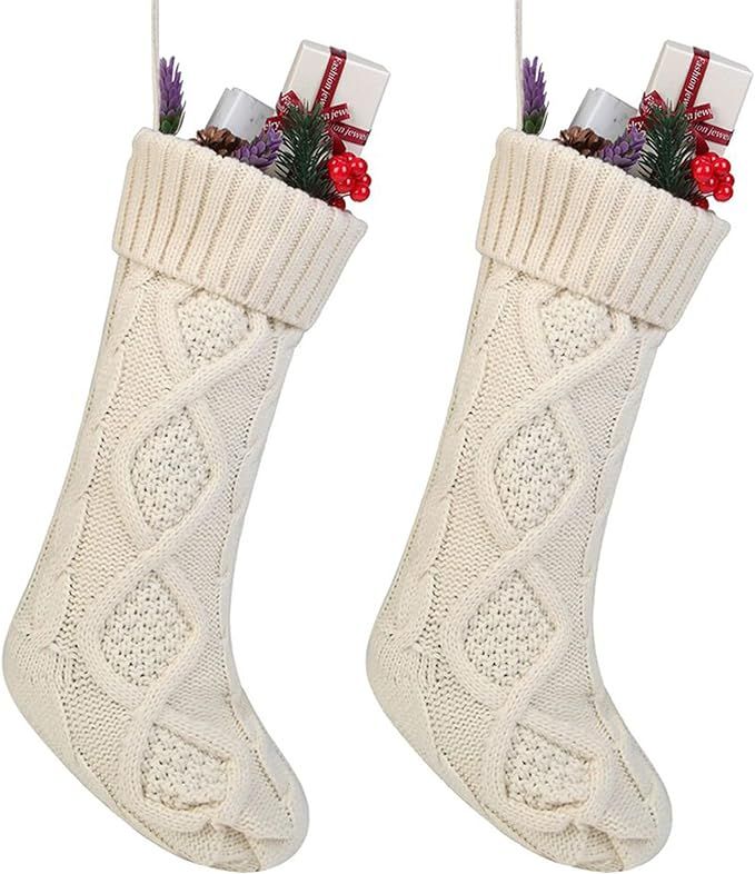 Free Yoka Cable Knit Christmas Stockings Kits Solid Color White Ivory Classic Decorations 18", Se... | Amazon (US)