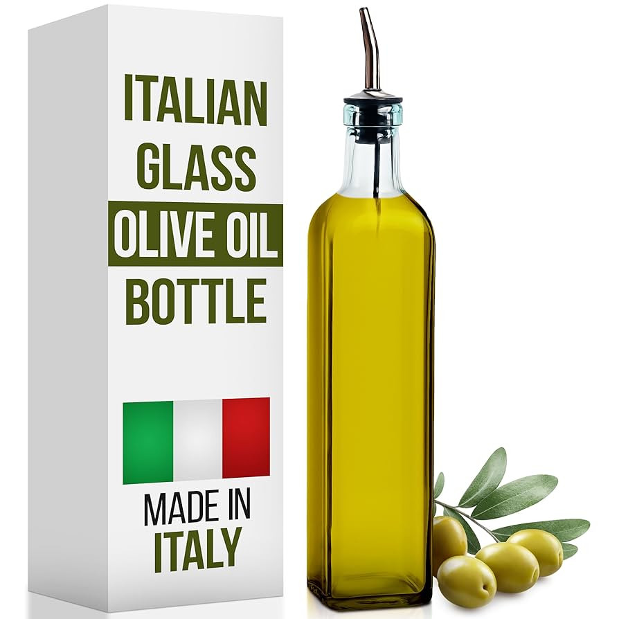 EHOMEA2Z Italian Glass Olive Oil Dispenser Bottle - 16 Oz, Oil and Vinegar Cruet with Stainless S... | Amazon (US)