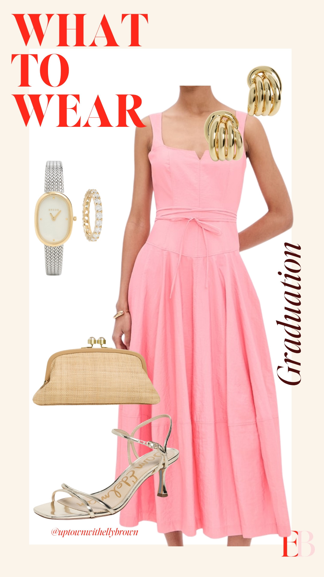 Graduation Outfit Idea That’s Polished, Flattering, and Perfect for the Occasion. 

 #pinkdress #goldaccents #clutch #mixedmetals #LTKootd #LTKSeasonal