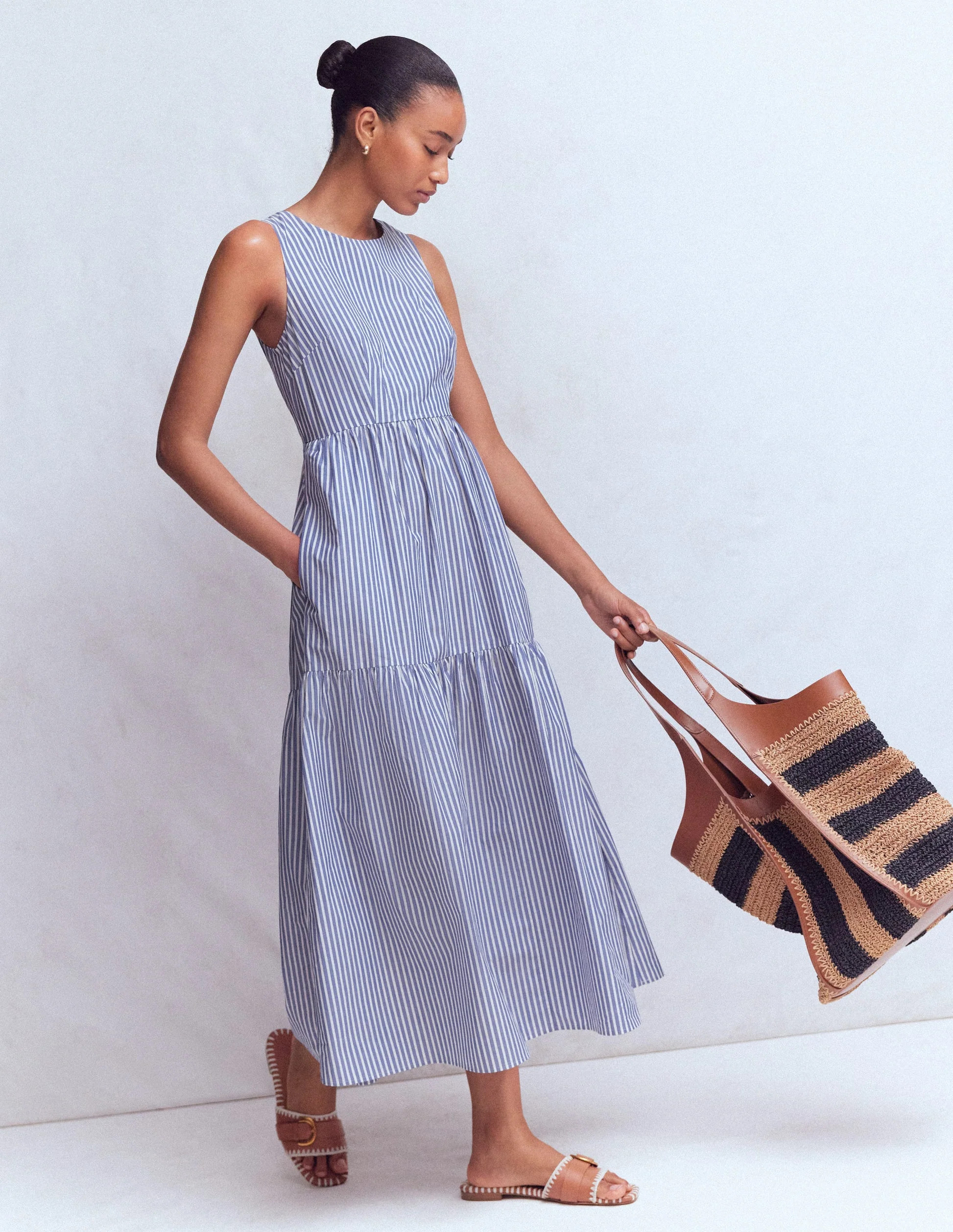 Sleeveless Poplin Dress-Surf the Web Stripe | Boden (US)