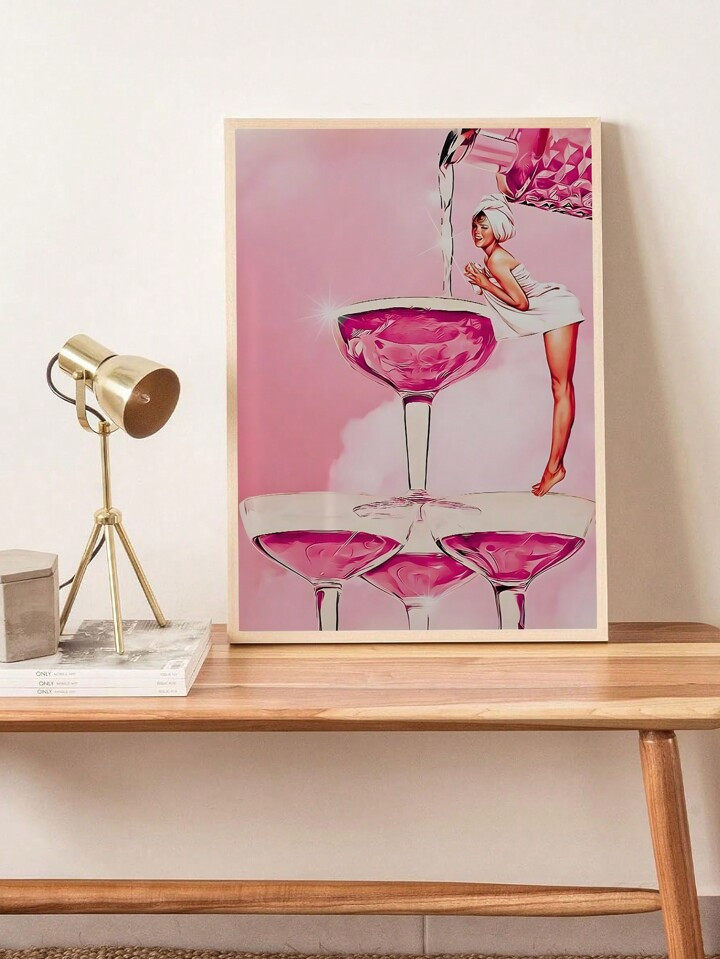 1pc Retro Art Poster Of Girl At Poolside Celebrating With Wine Glasses And Highball Glasses, Idea... | SHEIN
