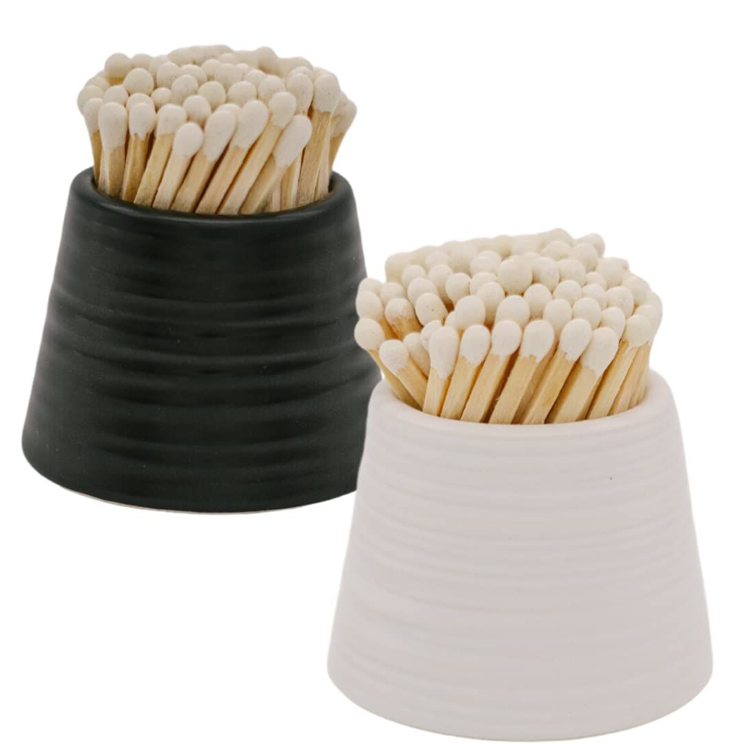 Black and White Ceramic Match Holder with Striker - Set of 2 - Birthday Gifts, Women, Holiday - Deco | Amazon (US)