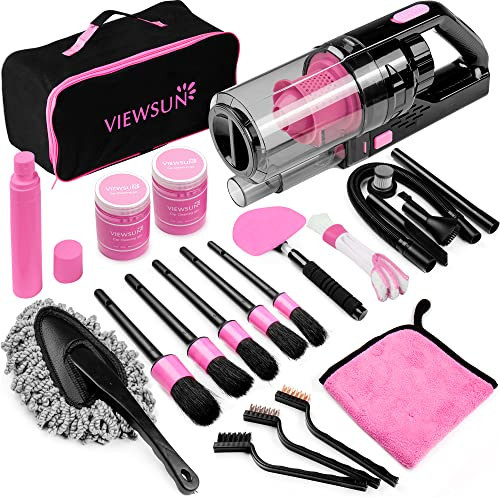 Viewsun 17pcs Car Cleaning Kit, Pink Car Interior Detailing Kit with High Power Handheld Vacuum, Detailing Brush Set, Windshield Cleaner, Cleaning Gel, Complete Auto Accessories for Women Gift | Amazon (US)
