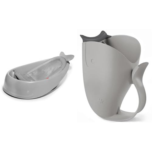 Skip Hop Baby Bath Tub, 3-Stage Smart Sling Tub, Moby, Grey & Baby Bath Rinse Cup, Moby Tear-Free Waterfall Rinser, Grey | Amazon (US)
