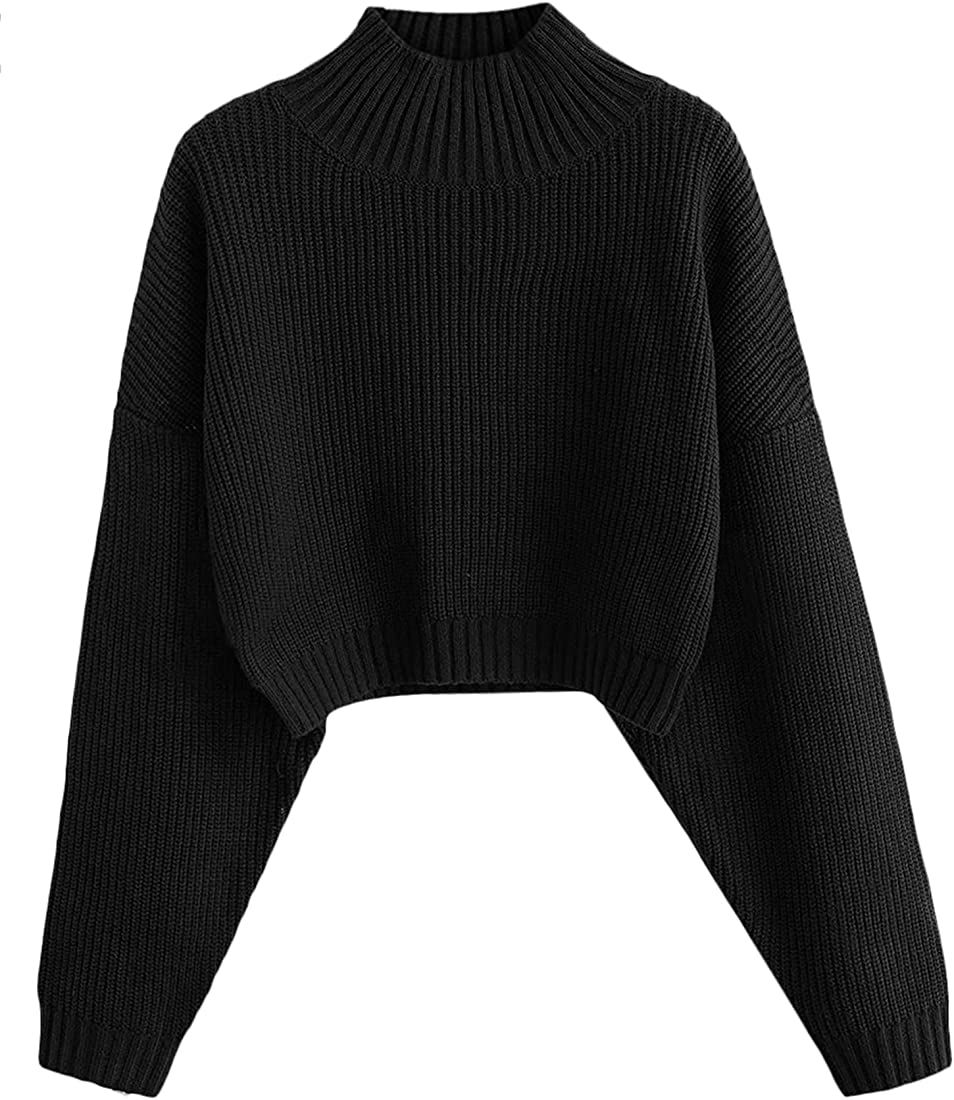ZAFUL Women's Cropped Turtleneck Sweater Lantern Sleeve Ribbed Knit Pullover Sweater Jumper (0-Bl... | Amazon (US)