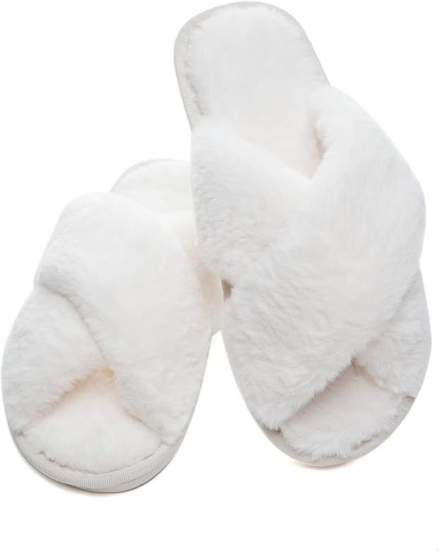 Womens Fuzzy Memory Foam House Slippers Super Soft Warm Open Toe Plush Fleece Slippers | Amazon (US)
