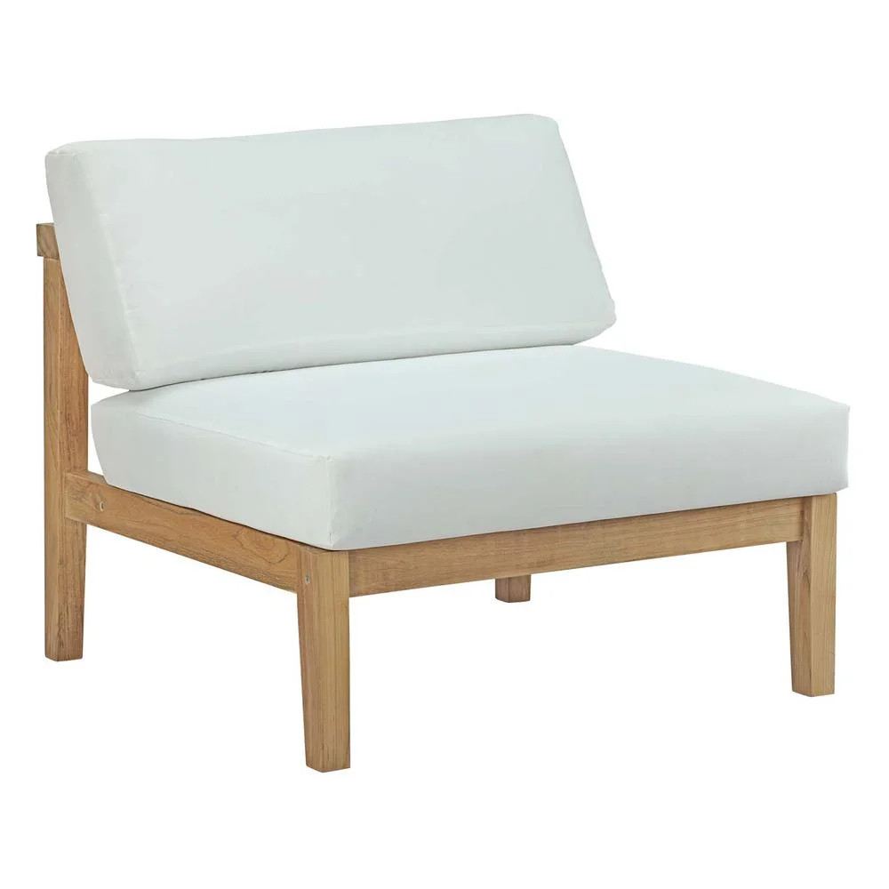Modway Bayport Outdoor Patio Solid Teak Wood Armless Chair in Natural/White | Walmart (US)