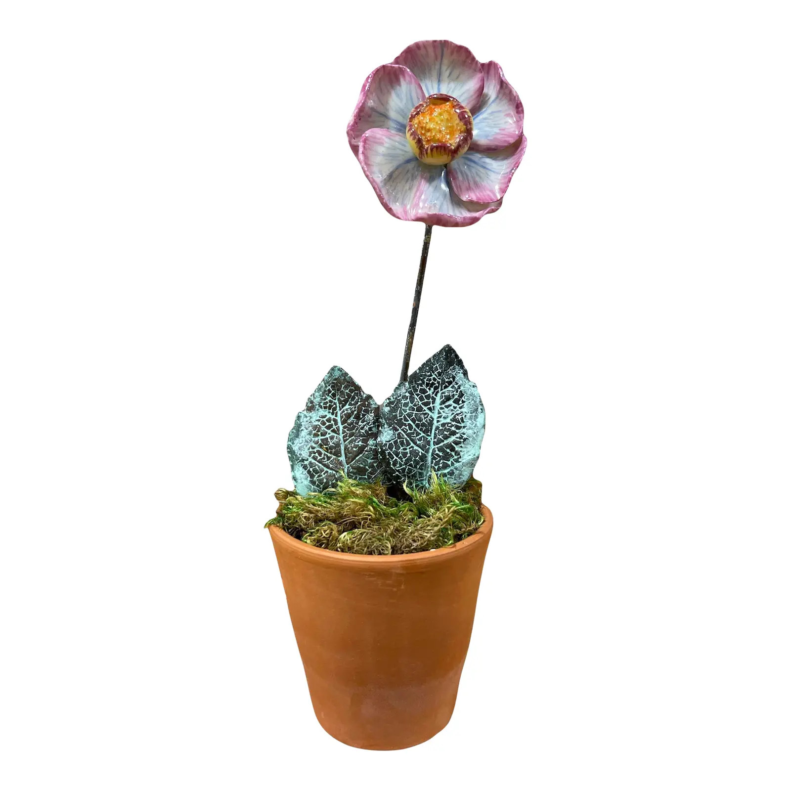 French Porcelain Flower Potted in Terracotta Pot | Chairish