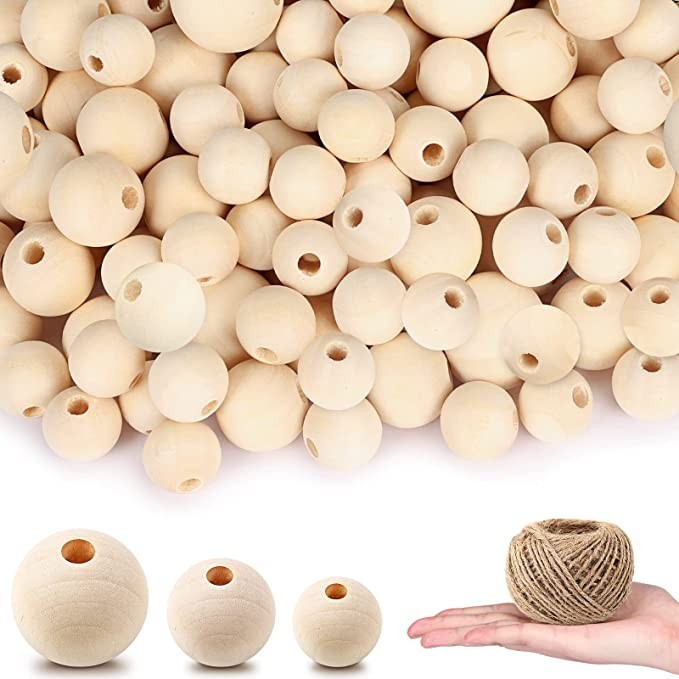 DICOBD 300pcs Wooden Beads 3 Sizes(16mm/20mm/25mm) Natural Unfinished Round Wood Beads Large with... | Amazon (US)