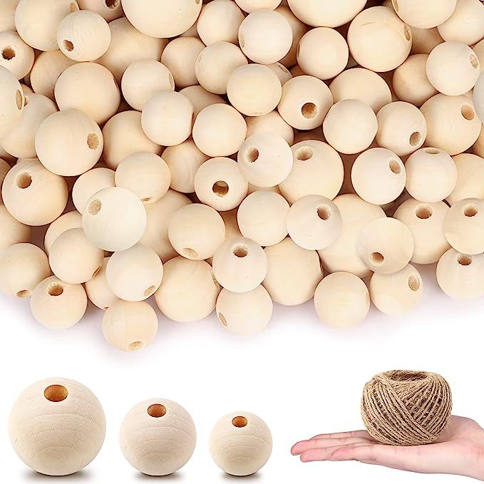 DICOBD 300pcs Wooden Beads 3 Sizes(16mm/20mm/25mm) Natural Unfinished Round Wood Beads Large with... | Amazon (US)