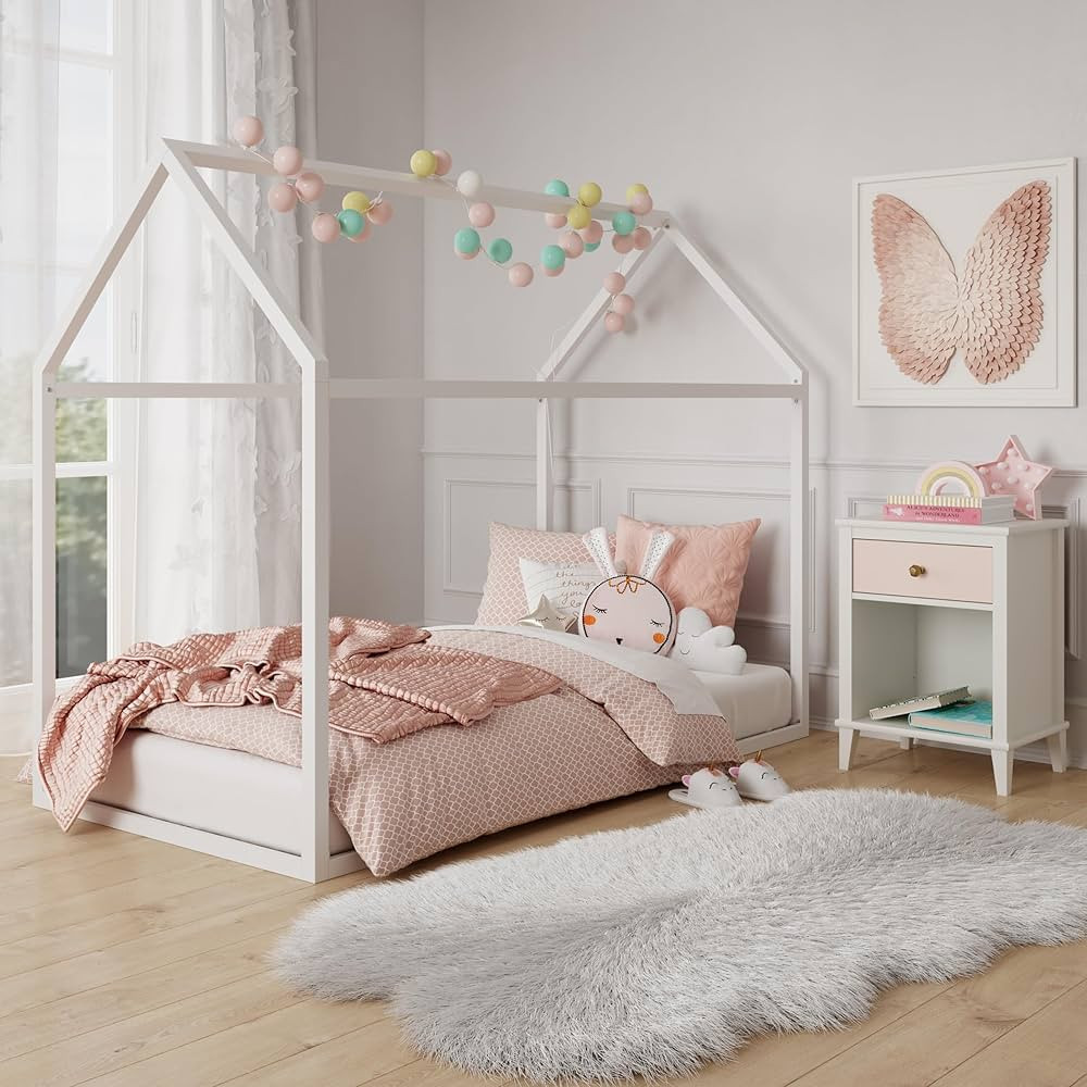 Little Seeds Skyler Montessori-Style House Floor Bed Frame for Kids and Toddlers, Metal Canopy Fr... | Amazon (US)