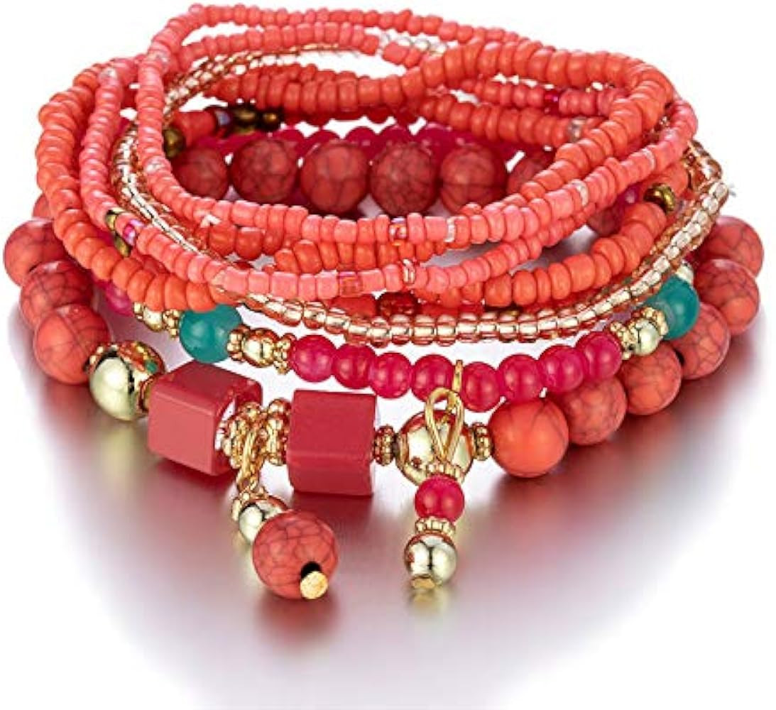 Pingyongchang Stackable Multi Layer Bohemian Bead Bracelet For Women Girls Handmade Colorful Bead... | Amazon (US)