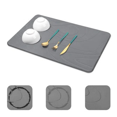Large Stone Drying Mat- 24"X16" Dirt-Resistant Quick Drying Fast Absorbent Non-Slip Diatomite Mat, Natural Diatomaceous Earth Dish Drying Pad(Dark Gre | Wayfair North America