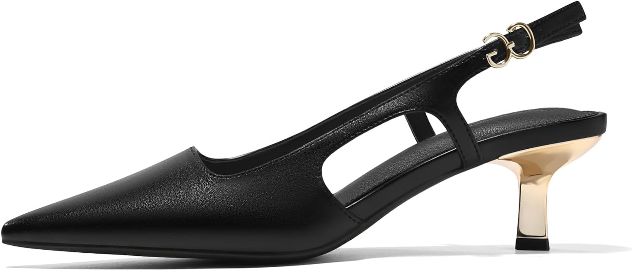 Coutgo Womens Low Kitten Heels Slingback Pumps Closed Pointed Toe Buckle Party Work Dress Shoes | Amazon (US)