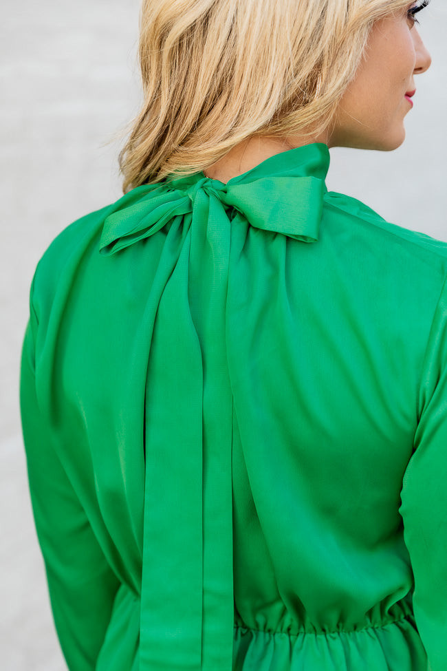 Everything She Is Green Satin Mock Neck Mini Dress | Pink Lily