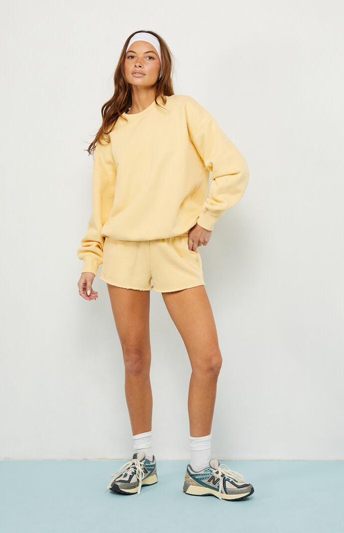 Women's Yellow Ultra Soft Fleece Core Washed Crew Neck Sweatshirt - Size Medium | PacSun