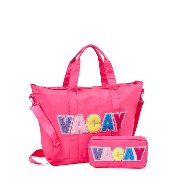 No Boundaries Women’s Vacay Tote Bag and Pouch, 2-Piece Set Fuchsia Sezzle - Walmart.com | Walmart (US)