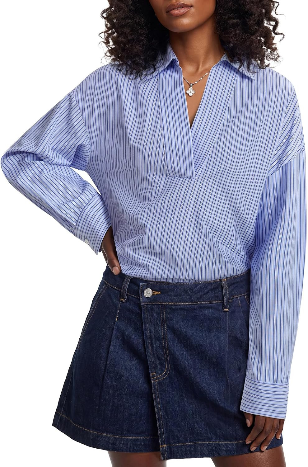LYANER Women's Striped Collared V Neck Blouse Tops | Amazon (US)