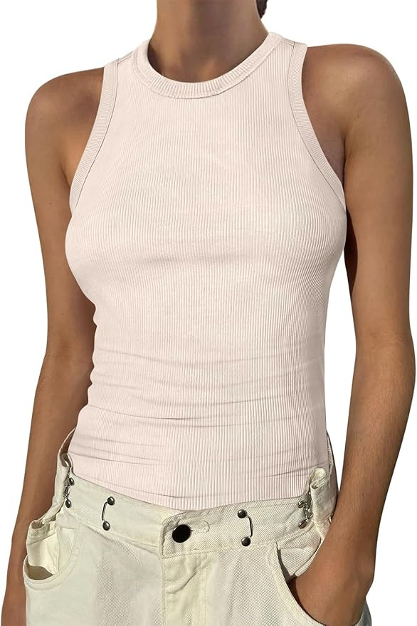 ANRABESS Womens Sleeveless High Neck Tank Tops Fashion Summer Casual Basic Slim Fit Ribbed Racerb... | Amazon (US)
