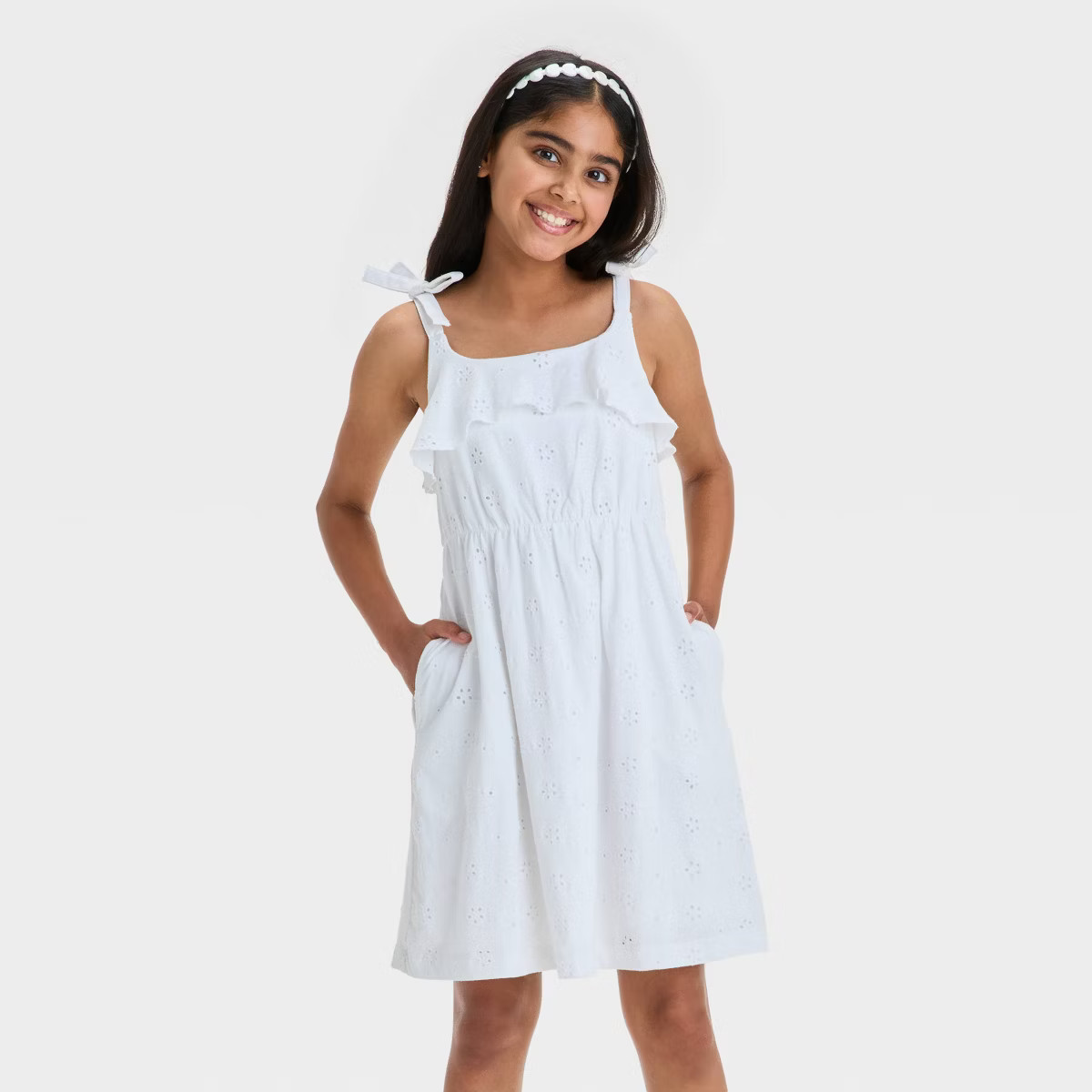 Girls' Sleeveless Knit Eyelet Dress - Cat & Jack™ | Target