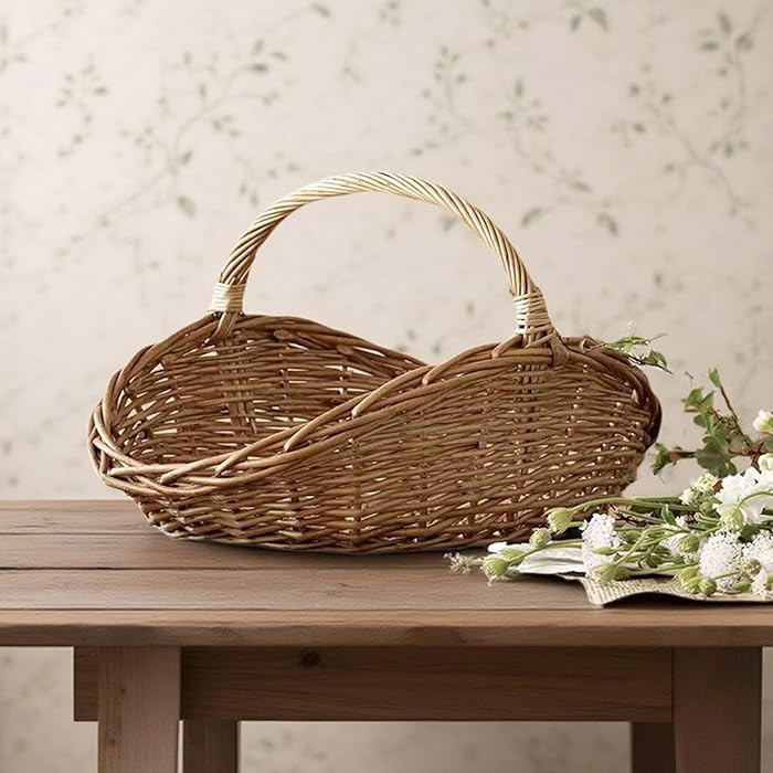 Rattan Wicker Woven Basket, Portable Garden Harvest Basket with Handle, Wicker Storage Baskets fo... | Amazon (CA)