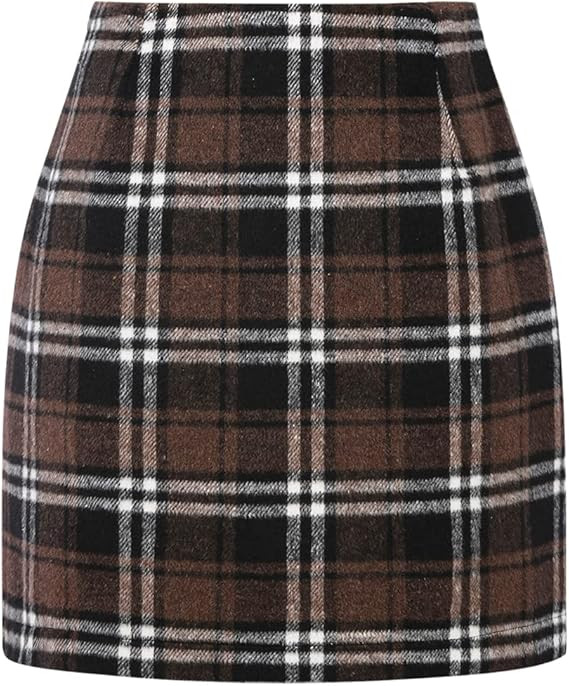 IDEALSANXUN Womens High Waist Plaid Skirt Bodycon Pencil Wool Mini Skirts | Amazon (US)