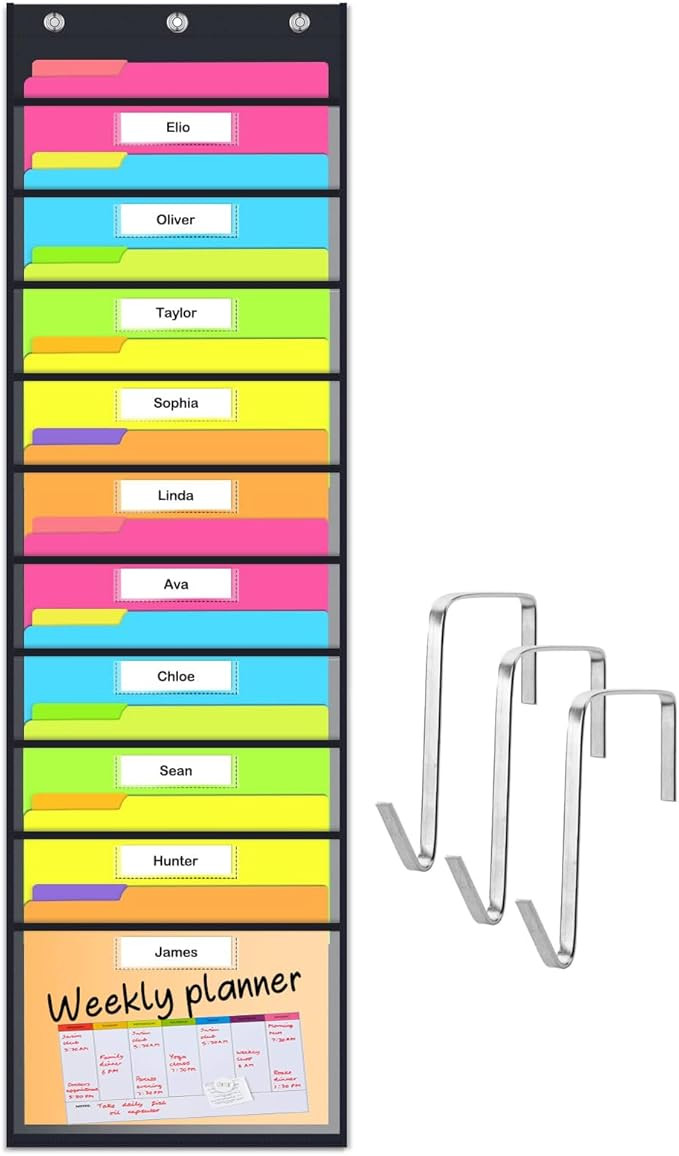 Clear Storage Pocket Chart for Classroom & Office with 10 Nametag Pockets, 3 Overdoor Hangers Inc... | Amazon (US)