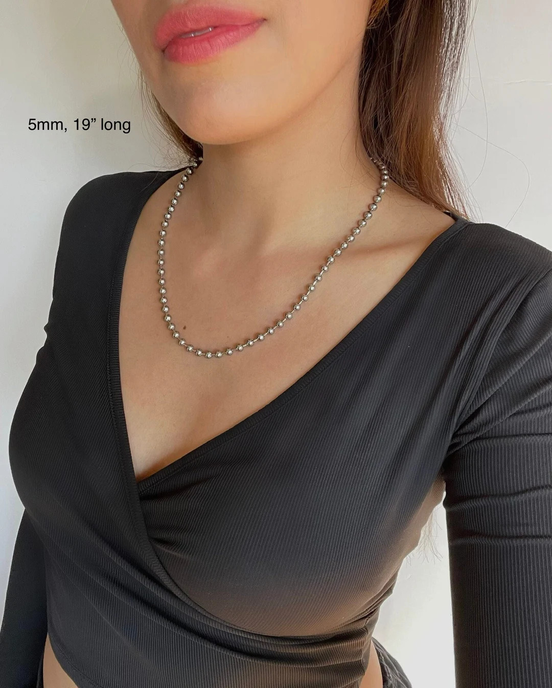 Silver Ball Chain Necklace / Stainless Steel/ Beaded Chain/ Silver Ball and Chain Choker / Dog Ta... | Etsy (US)