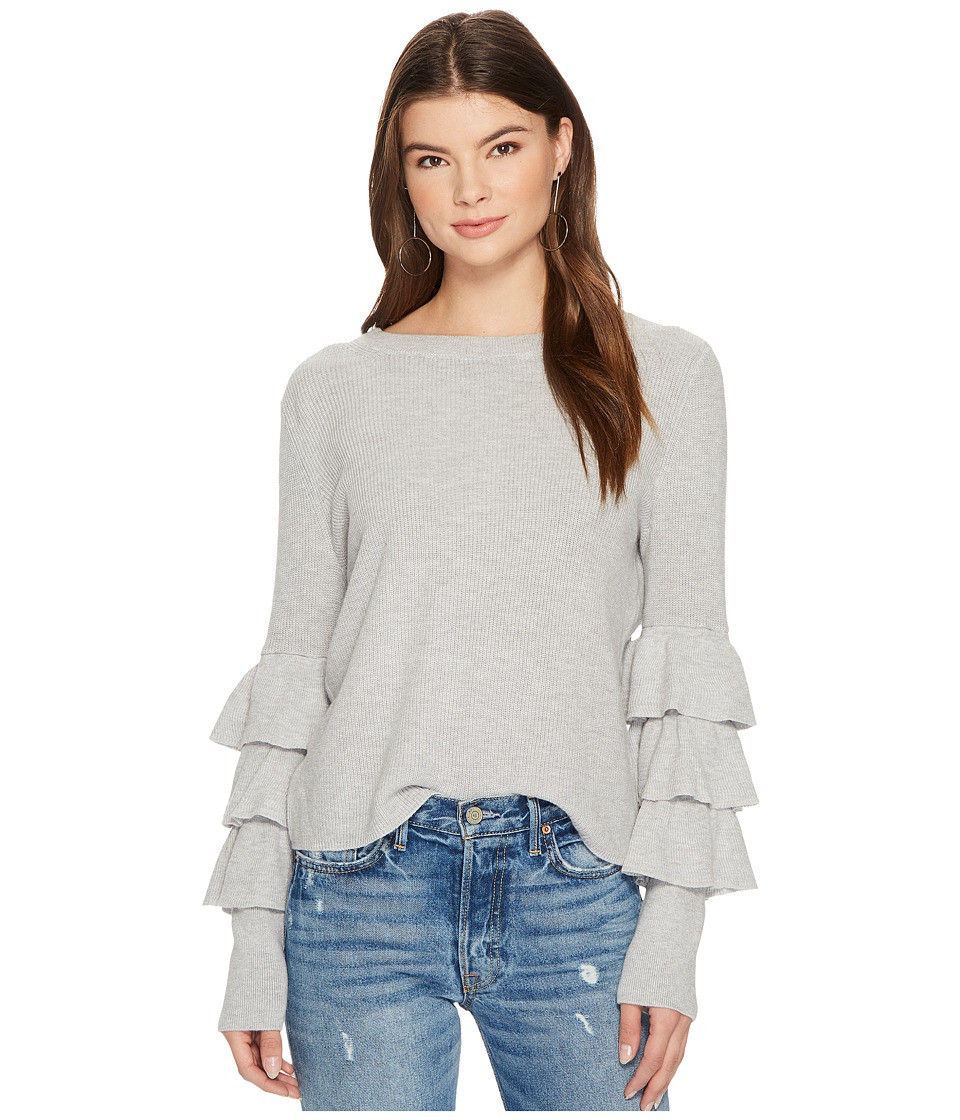 1.STATE Long Sleeve Tiered Ruffle Sleeve Sweater (Grey Heather) Women's Sweater | 6pm