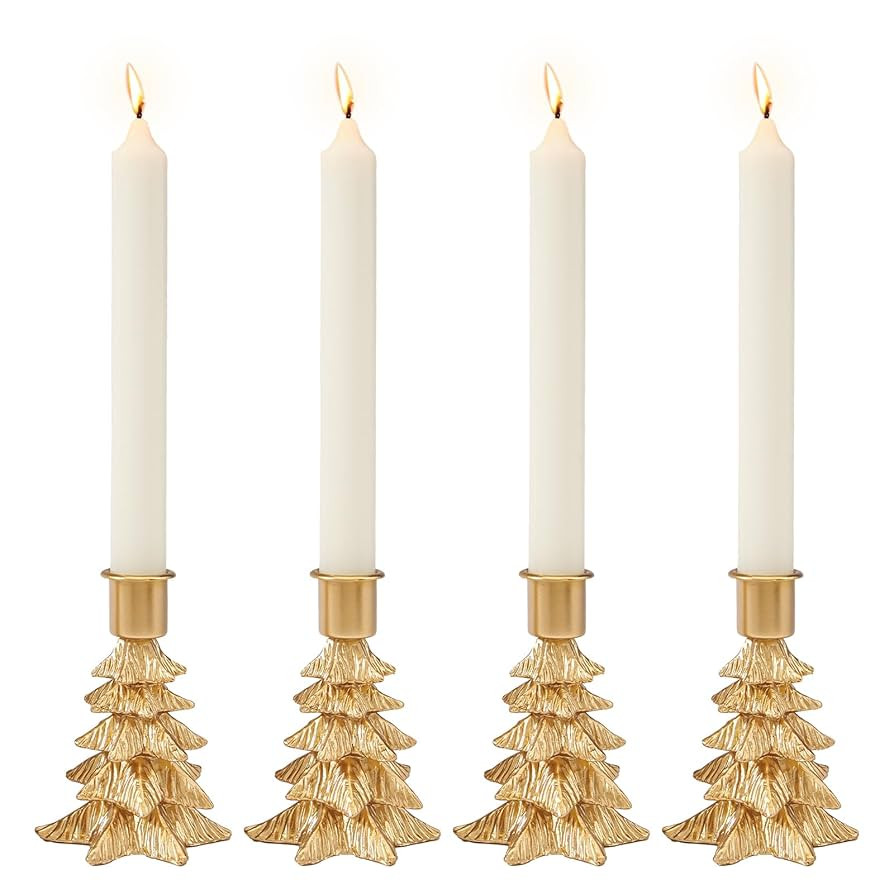 WDS WONDROUS Christmas Tree Candle Holders Set of 4 – Taper Candle Holders for Christmas Decora... | Amazon (US)
