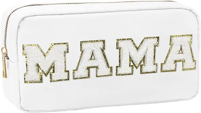 Sineda Chenille Letter Makeup Bag MAMA Nylon Pouch with Patches Cosmetic Preppy Bag Travel Toilet... | Amazon (US)