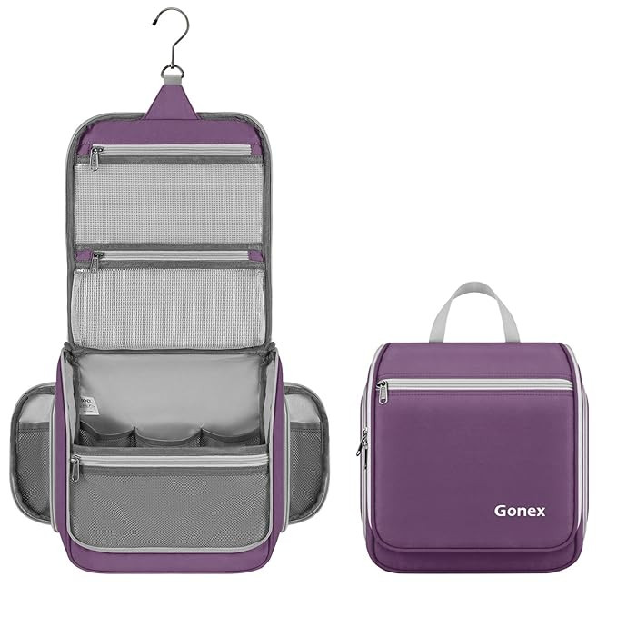 Gonex Hanging Toiletry Bag, Travel Organizer Bag for Makeup and Toiletries, Men and Women Purple | Amazon (US)