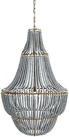 Creative Co-Op Metal Chandelier with Wood Beads Ceiling, Light Blue | Amazon (US)