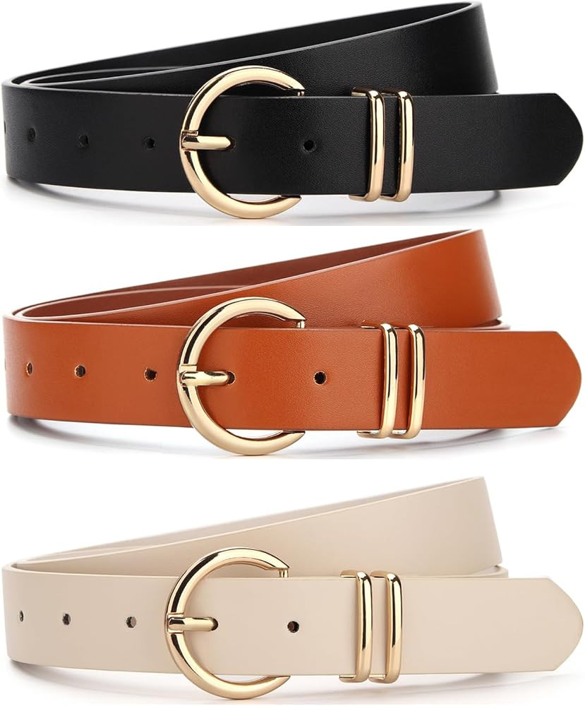 Rrwin 3 Pack Women Business Casual Trendy Belts for Jeans Pants Dressess with Fashion Gold Buckle | Amazon (US)