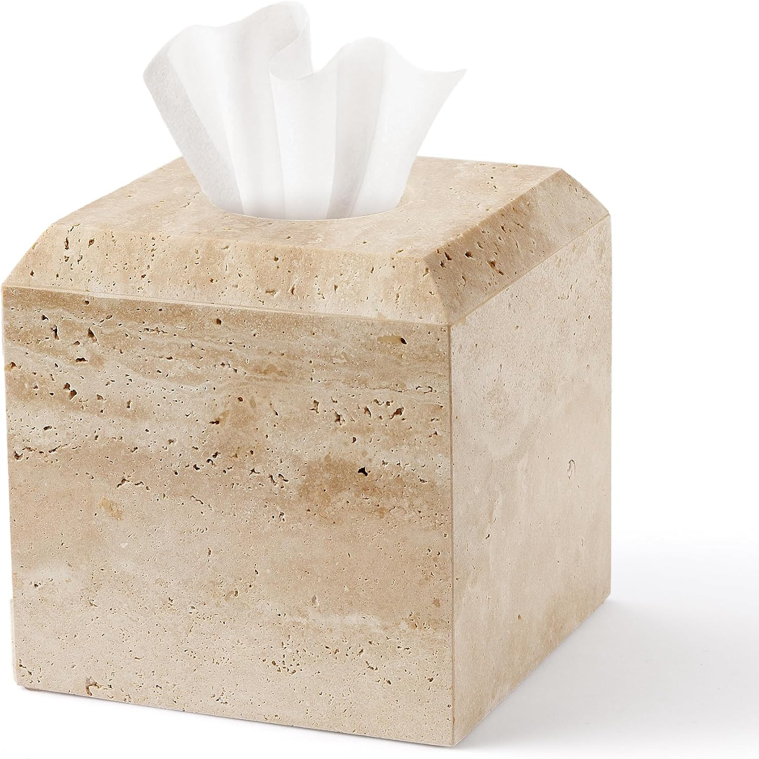 Tissue Box Cover Italy Natural Travertine Stone Heavy Duty Square Facial Toilet Paper Holder for Bathroom Living Room Bedroom Dresser Kitchen Minimalistic Office Home Decor Beige (TBC145WT) | Amazon (US)