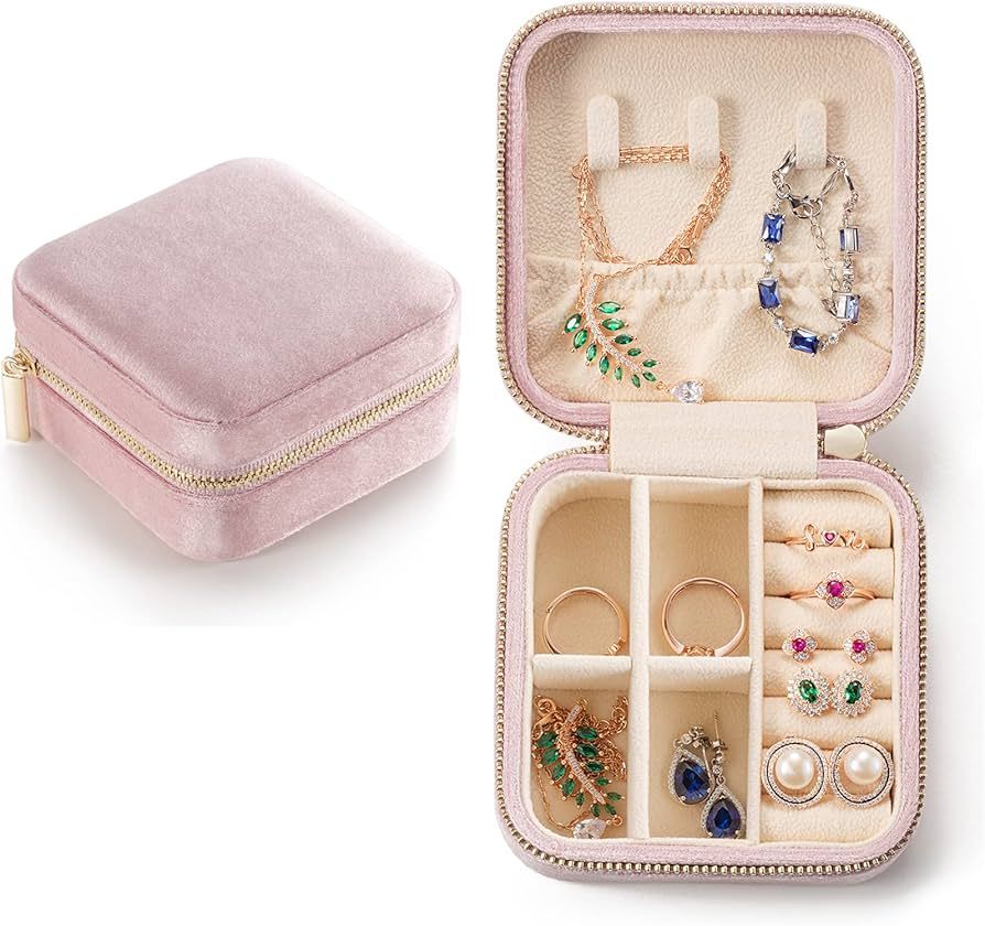 Plush Velvet Travel Jewelry Case, Mini Jewelry Box, Small Jewelry Organizer Portable Display Jewe... | Amazon (US)