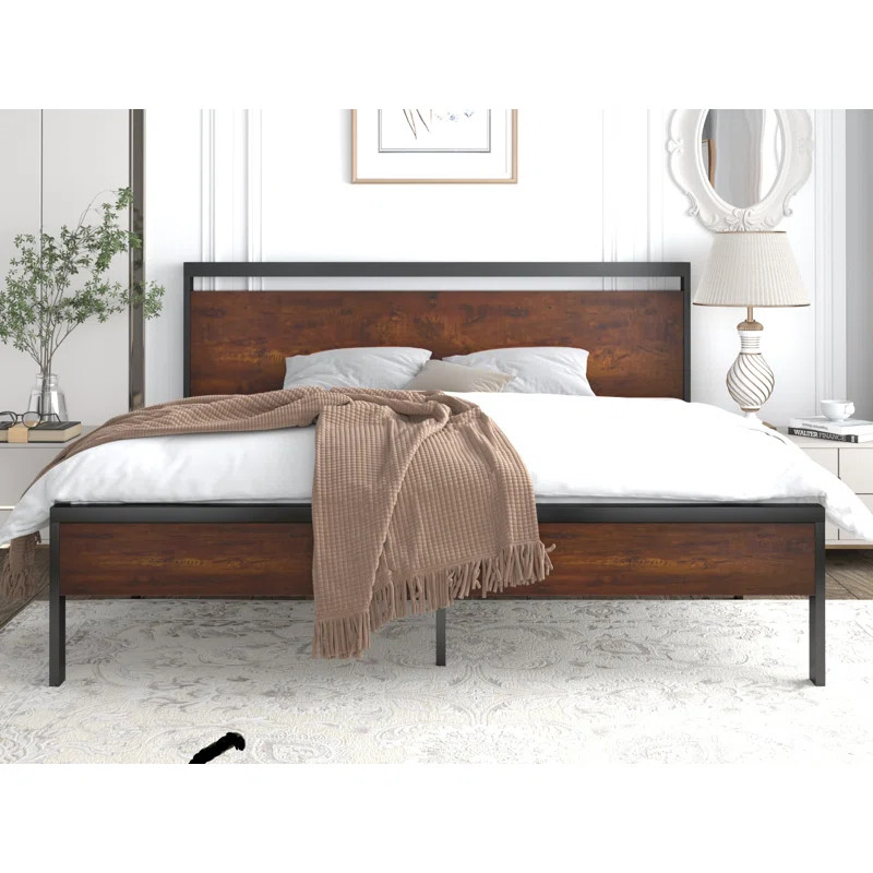 Metal Frame Platform Bed with Wood Headboard | Wayfair North America