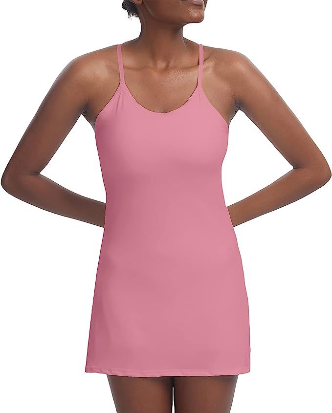 Women's Workout Dress, Sleeveless Built-in with Bra & Shorts Pocket Athletic Dress for Golf Sport... | Amazon (US)