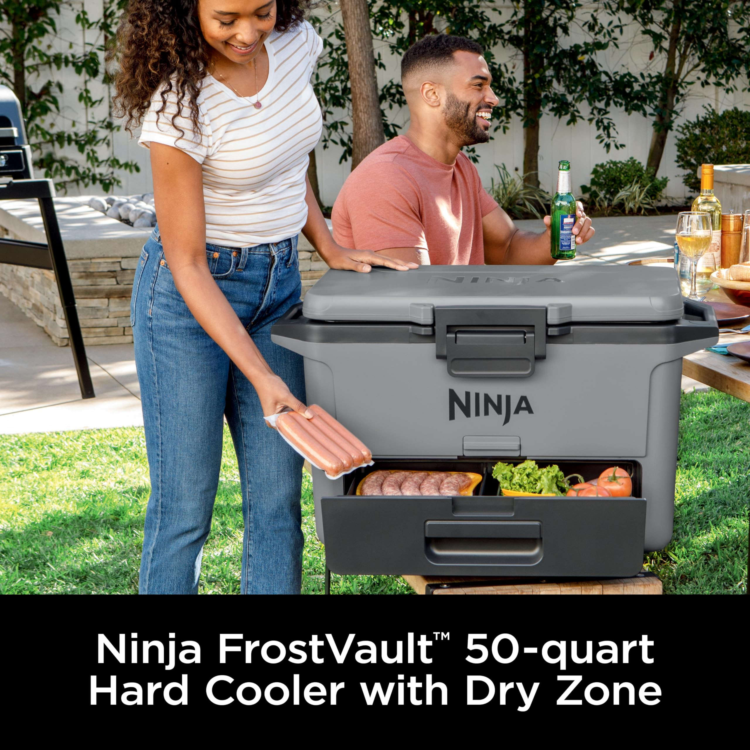 Ninja FB151GY FrostVault 50qt Hard Cooler with Dry Zone, Integrated Fridge-Temp Dry Storage Drawe... | Amazon (US)