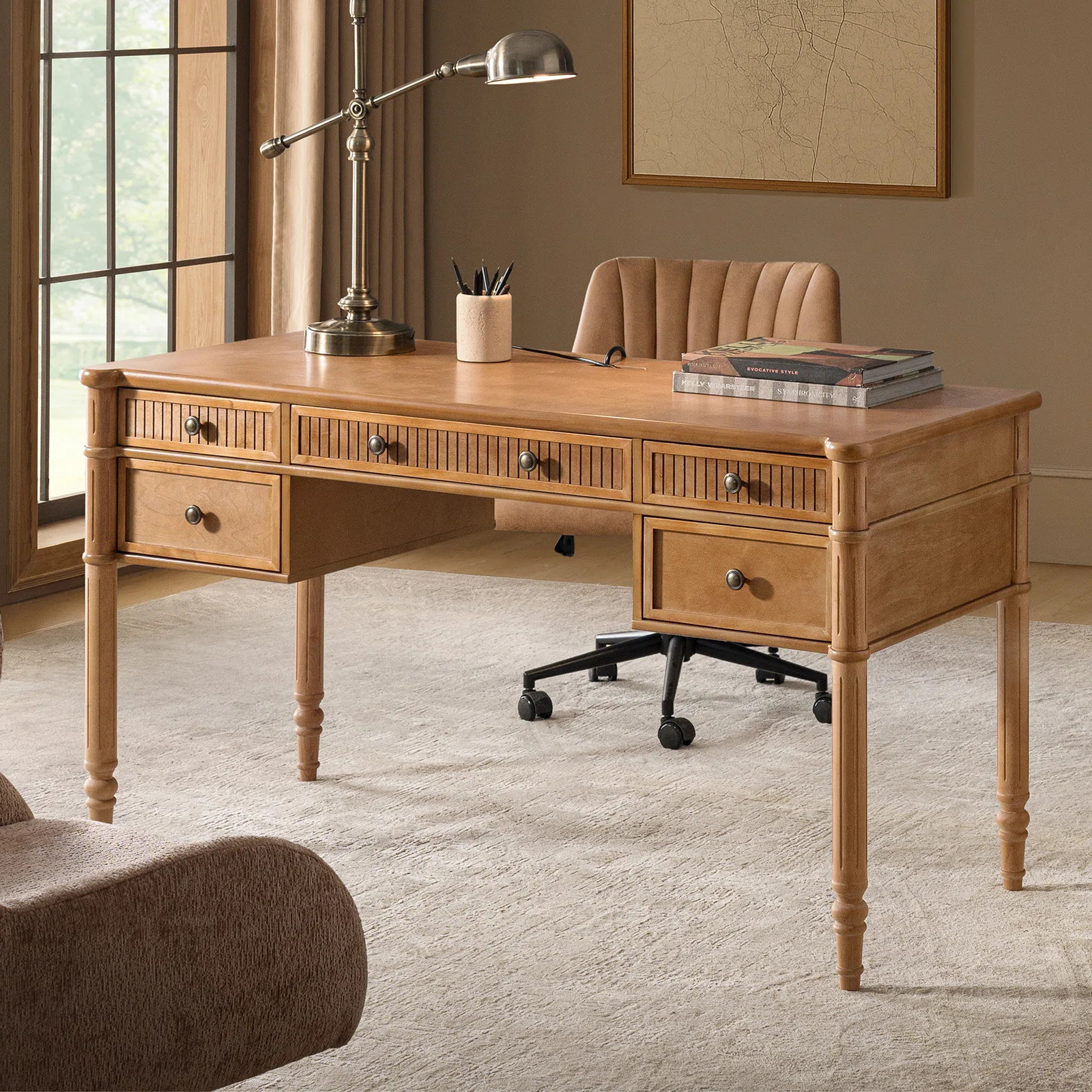 Red Barrel Studio® Hoai 55''W Transitional Fluted Simple Assembly Desk with Charging Station and Cable Management & Reviews | Wayfair | Wayfair North America