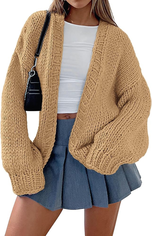 PRETTYGARDEN Women's Fall Open Front Cardigan Sweaters Long Sleeve Loose Fit Chunky Knit Outerwea... | Amazon (US)